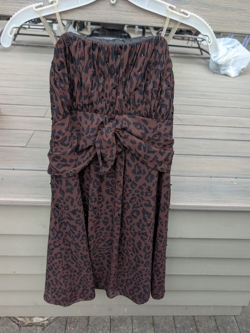 Nicole Brown and Black Leopard Strapless Jumpsuit with Waist Tie